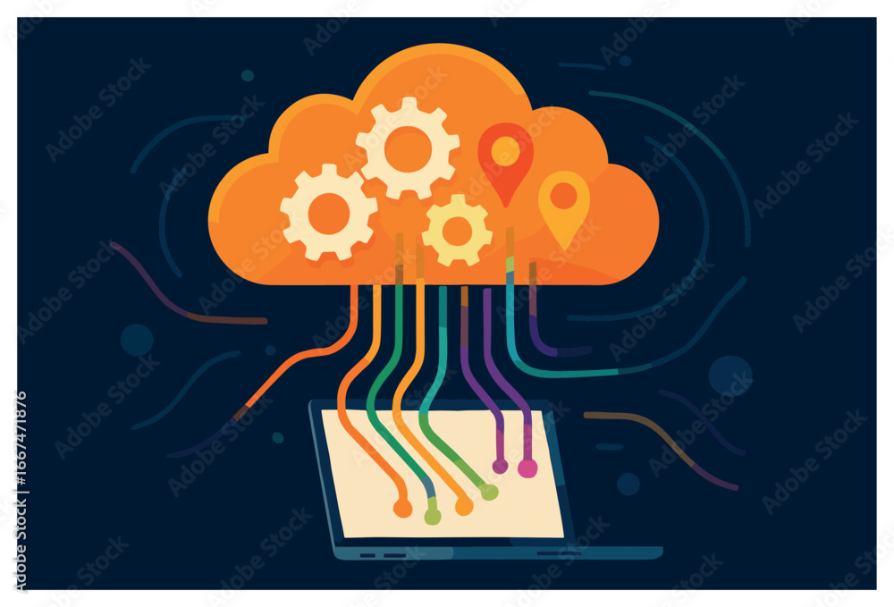Aufkleber futuristic data connectivity vector: cloud computing and networking technology concept