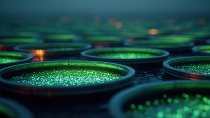High Fidelity Visualization of Abstract Microalgae Farms in Environments with Low Light
