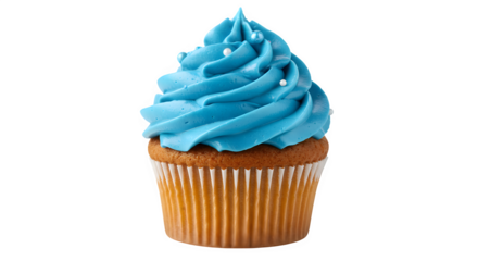 Delicious Cupcake with blue Frosting and Rainbow Sprinkles on White Background, cupcake isolated on transparent background, Closeup of Sweet Cupcake Dessert with Colorful Sprinkles