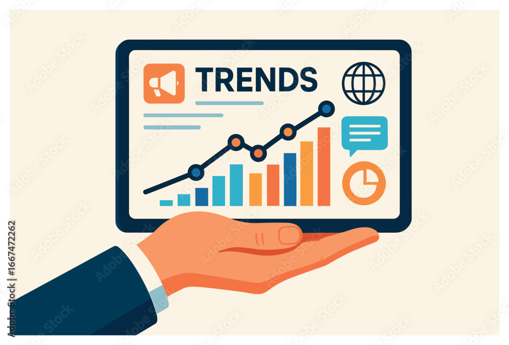 Poster Emerging tech trends vector: innovative digital growth and data analysis concepts