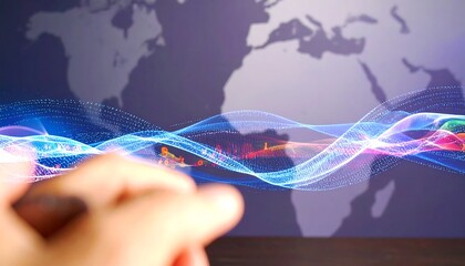 Global connectivity visualized through digital data flow over a world map abstractly represented