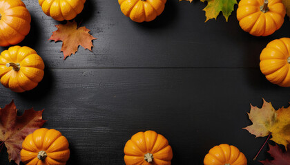 Autumn pumpkins and chalkboard frame background