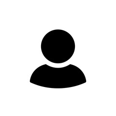 Simple black user profile avatar icon for web and app design.