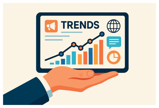 Emerging tech trends vector: innovative digital growth and data analysis concepts