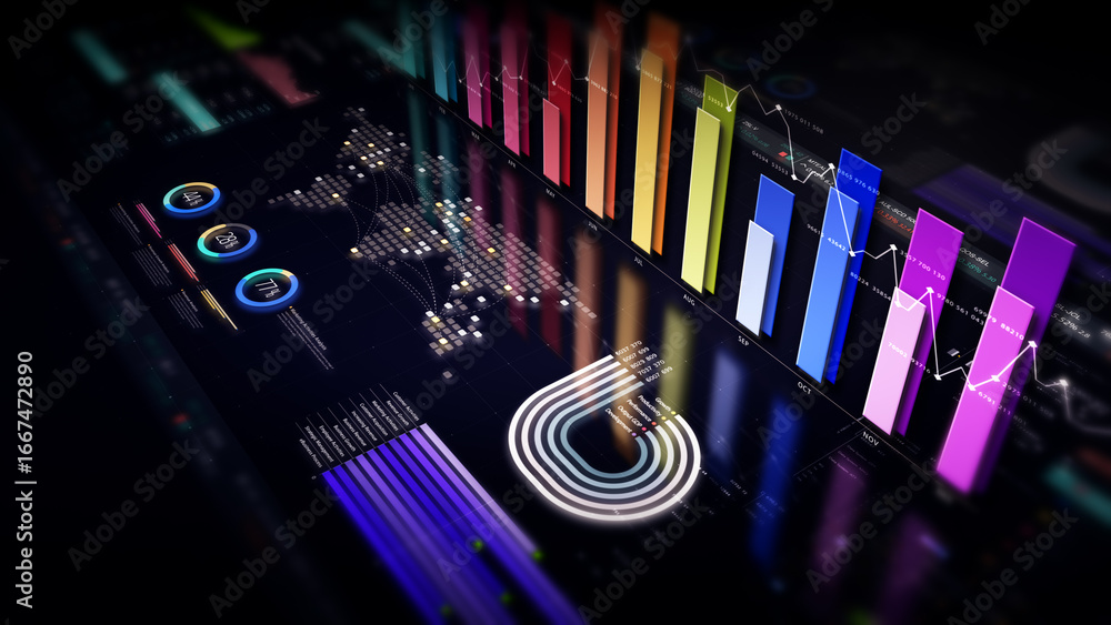 Poster dynamic data visuals for business info graphics, animated charts, and data-driven insights for a bus