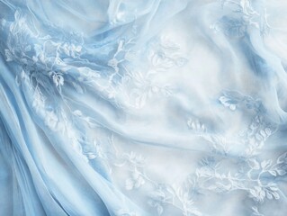 Elegant light blue lace fabric with floral embroidery for backgrounds