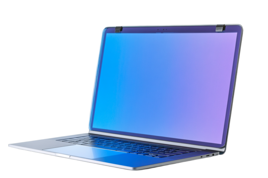Open laptop displaying a vibrant blue and purple screen