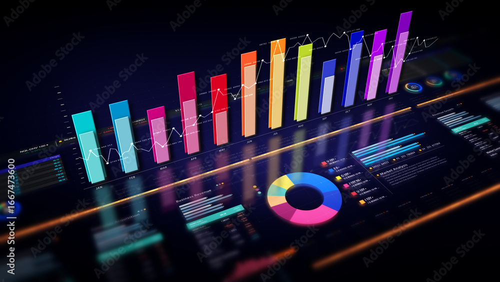 Poster dynamic data visuals for business info graphics, animated charts, and data-driven insights for a bus