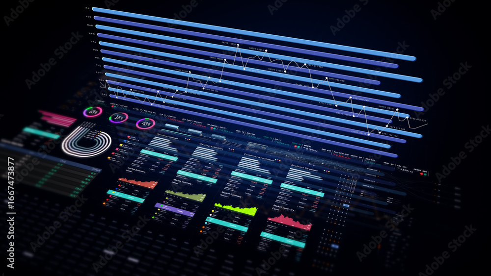Poster dynamic data visuals for business info graphics, animated charts, and data-driven insights for a bus