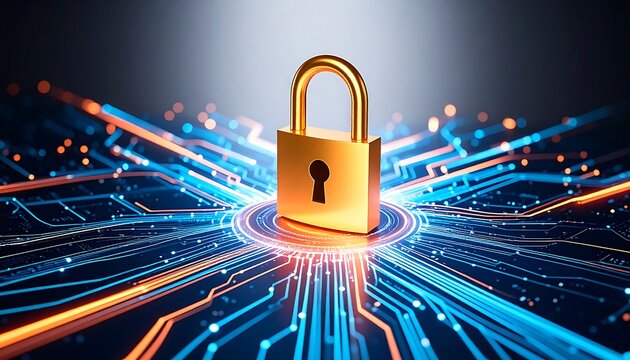Cyber Security Gold Padlock.