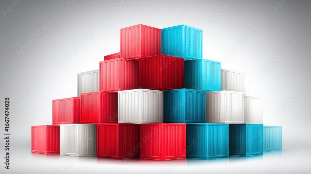 Poster stack of containers representing trade and export-import dynamics between countries in global commer