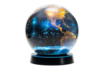 Illuminated World Globe on a Black Platform, Night View