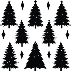 Obraz premium Black Silhouette Christmas Trees and Diamonds on White Background vector illustration