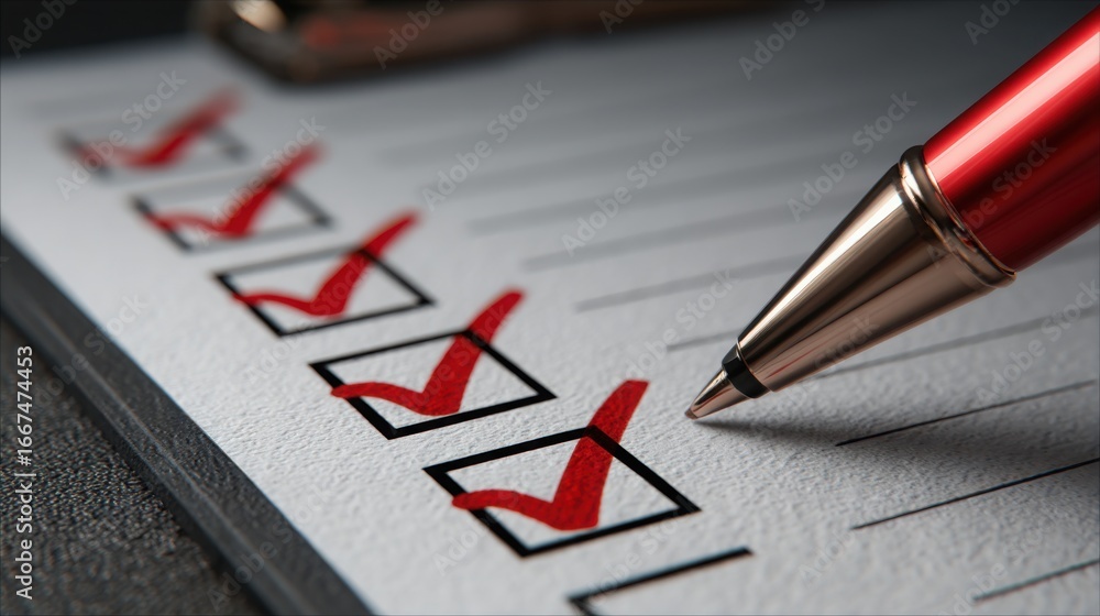 Poster pen and check list symbolizing organization and planning in business operations and project manageme