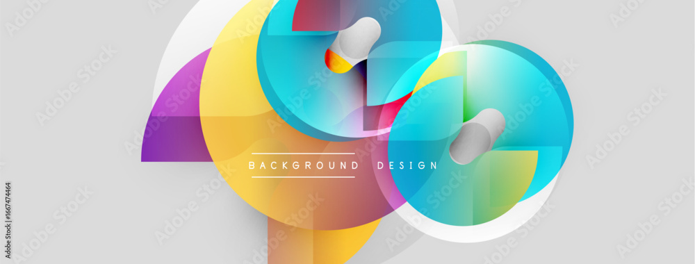 Poster abstract colorful shapes overlap. bright gradients create modern design. light gray background provi