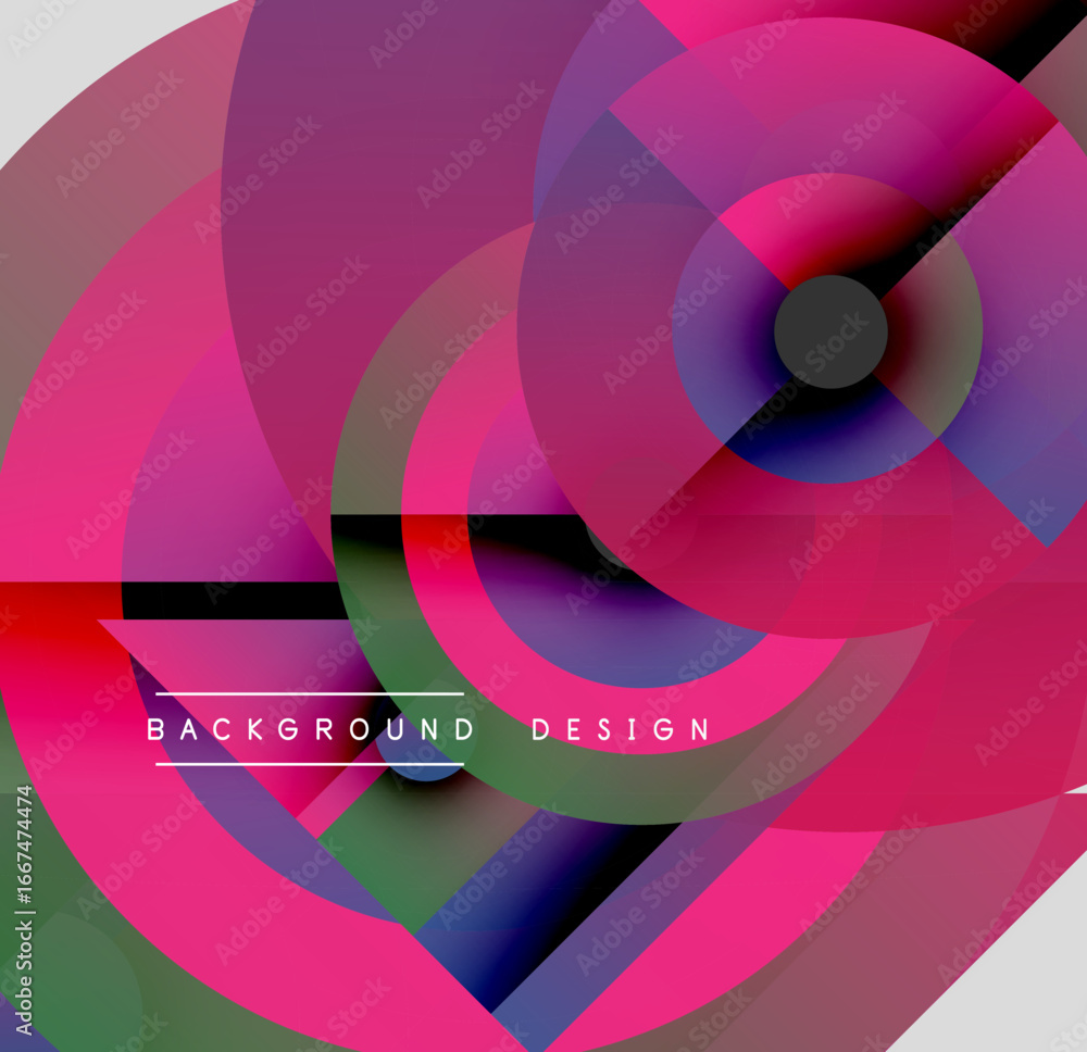 Poster abstract circles overlap, creating vibrant color gradients. modern design features bold pinks, purpl