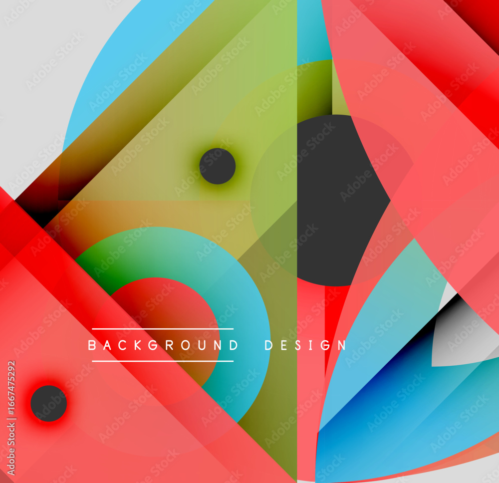 Poster abstract geometric shapes overlap. vibrant colors blend, creating dynamic visual texture. modern des
