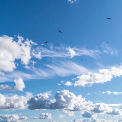Obraz premium Birds flying in a blue sky with clouds