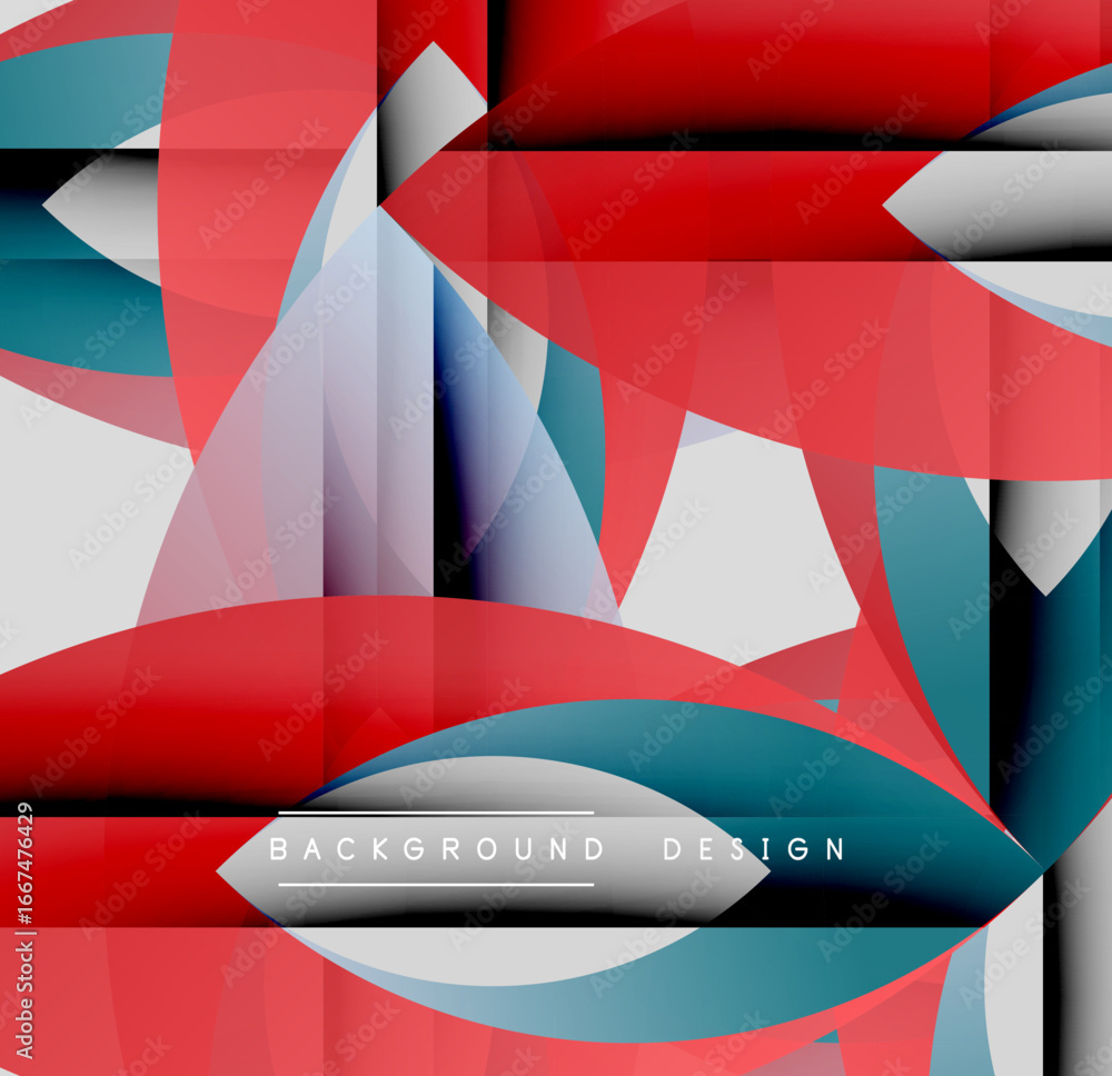 Aufkleber abstract geometric shapes overlap, creating dynamic red, teal, white composition. modern design elem