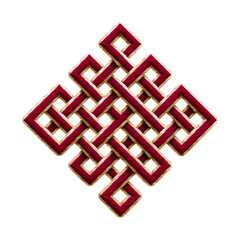 Lucky Endless Knot with Hanging Horse Charm — Red and Gold Monoline Vector Icon