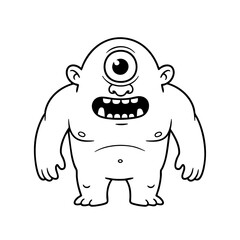 Fototapeta premium Clean outline drawing of a colossal cyclops minimalistic design for coloring page