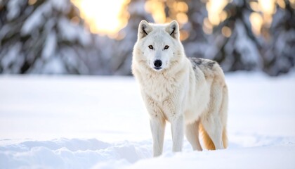 Obraz premium Arctic Wolf Sunset Snow.