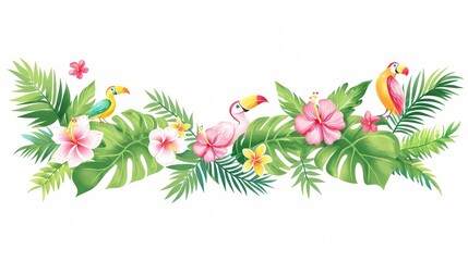 Elegant vector border featuring colorful tropical bir