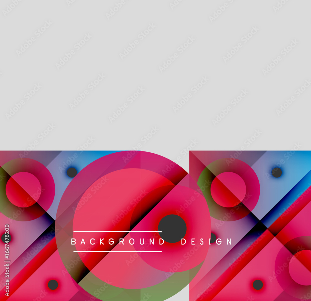 Poster abstract geometric shapes, vibrant colors, modern design. overlapping circles, lines create dynamic 