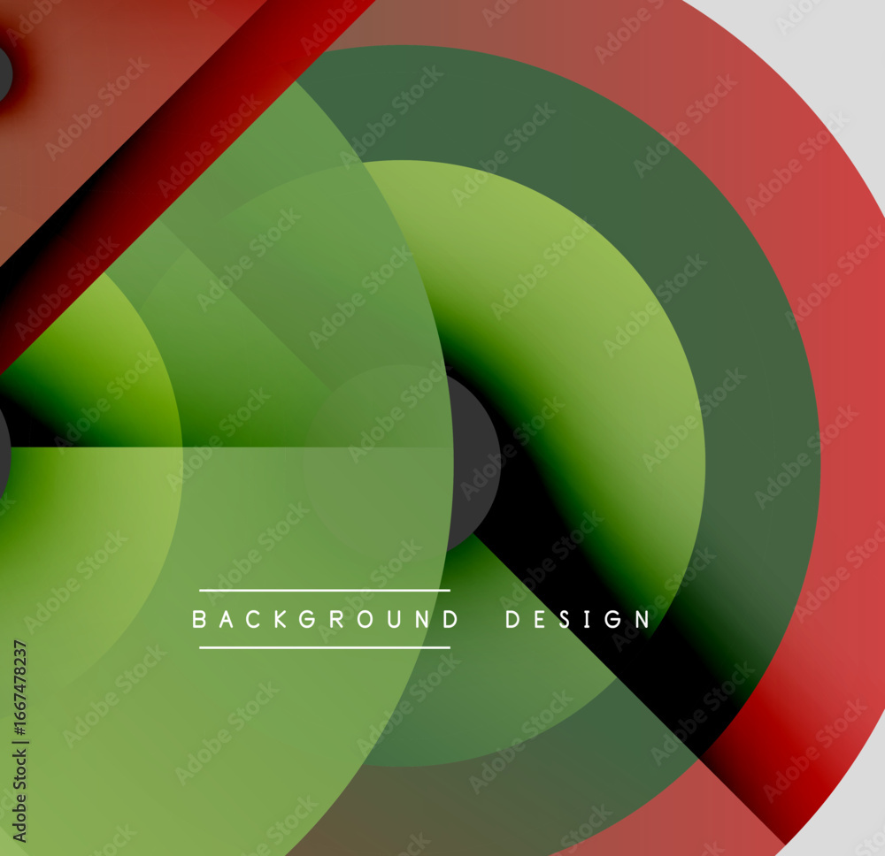 Poster abstract design features overlapping circles. green, red, black gradients create dynamic visual effe