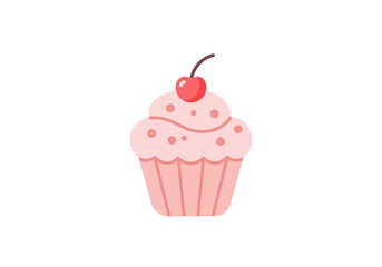 Pink Cupcake with Cherry Topping and Sprinkles.