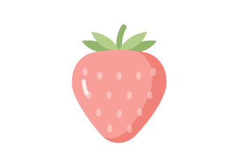 Single Pink Strawberry with Green Leaves Illustration.