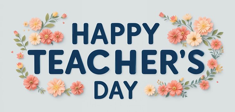 Floral decorative design celebrating teacher appreciation with bright colorful flowers and elegant