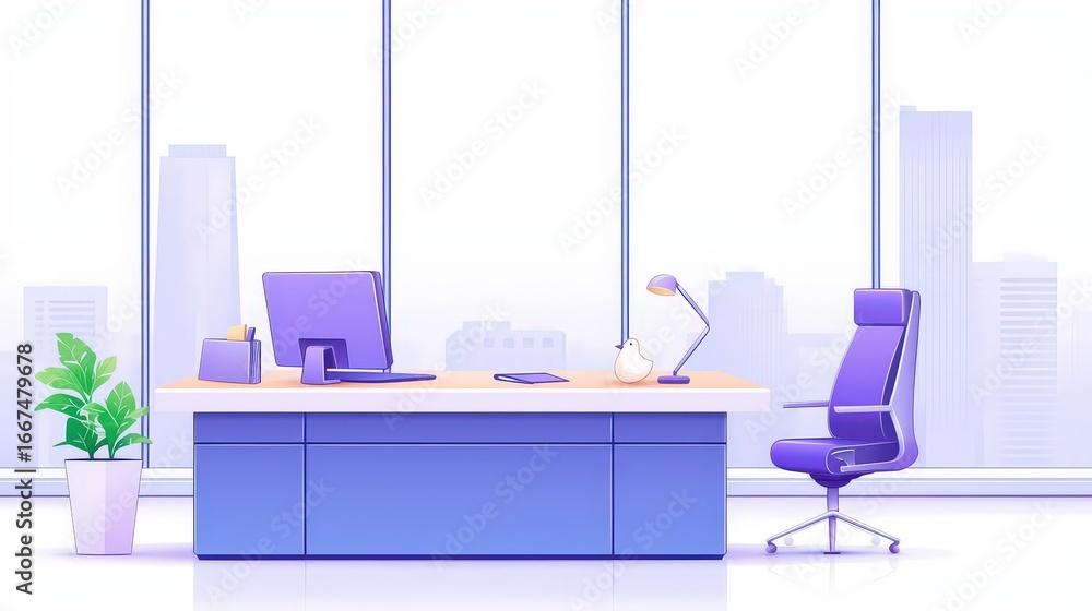 Poster modern empty office workspace 34 side view vector ill