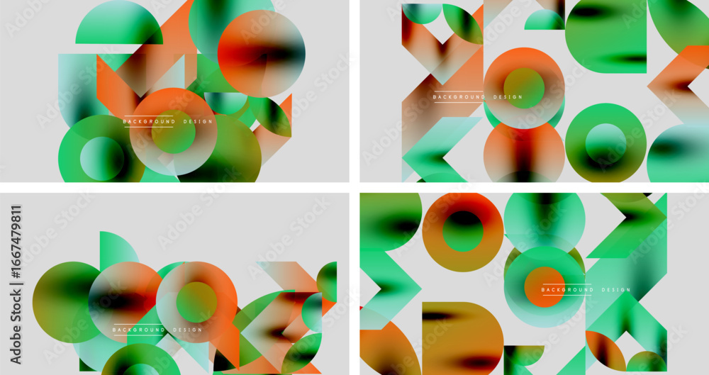 Poster abstract geometric designs. overlapping shapes create vibrant color blends. modern backgrounds for d