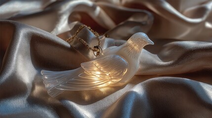 Cream-colored dove pendant on silk