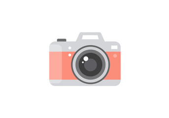 Flat Icon of a Coral and Grey Digital Camera.