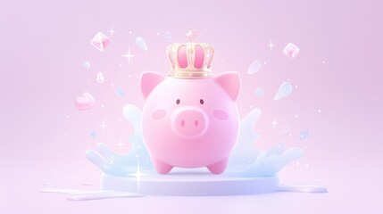 Pink piggy bank wearing a stunning oversized crown sp