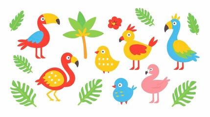 Fototapeta premium Seamless funny vector pattern with toucan flamingo pa