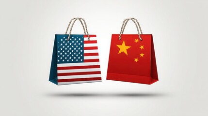Two shopping bags featuring the flags of china and the usa symbolizing consumer goods and trade war implications