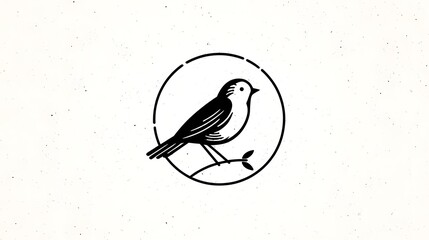 Minimal monoline bird logo in circular outline