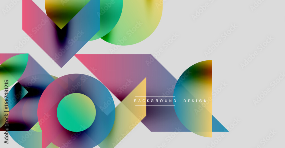 Poster abstract colorful shapes overlap, creating dynamic visual composition. gradient hues blend, forming 