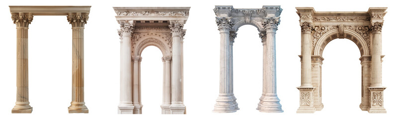 set of four architectural archways isolated on white background