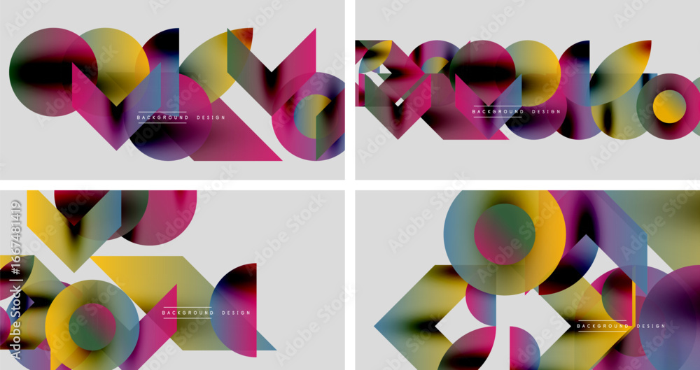 Aufkleber abstract colorful shapes overlap, creating dynamic compositions. modern designs feature gradients, c