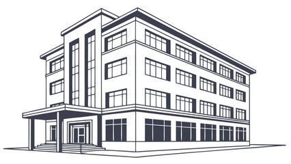 Modern art deco style building with multiple floors and numerous windows isolated on a white background architectural illustration