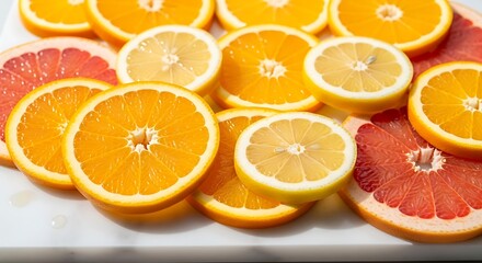 Fototapeta premium Colorful Citrus Slices - Oranges, Lemons, and Grapefruits.