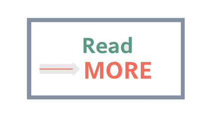 Simple graphic design displaying the words read more with a white arrow pointing to the right on a black background with a gray border