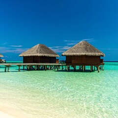 Fototapeta premium Overwater bungalows on a tropical beach