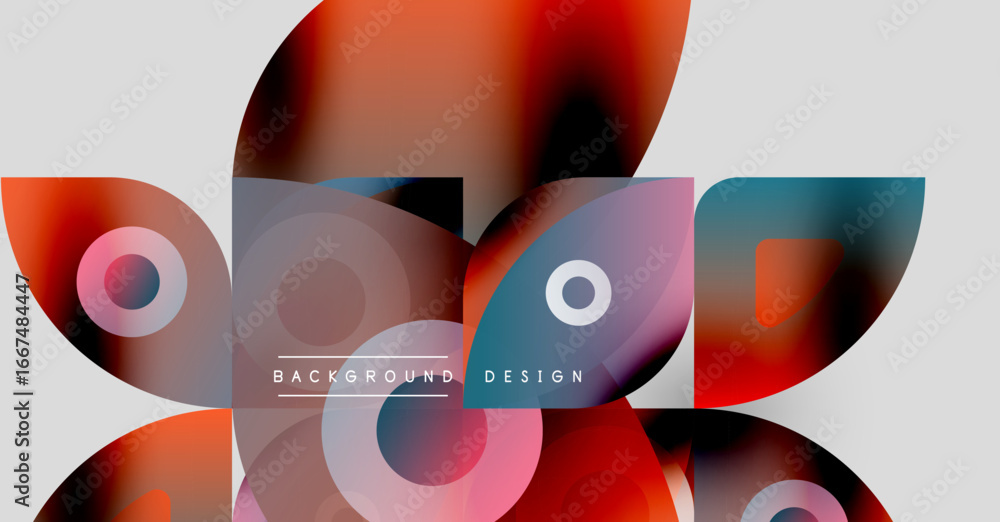Poster abstract shapes overlap, creating vibrant color blends. modern design elements suggest fluidity, mot