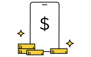 スマホと配当金を受け取るイメージのフィンテックアイコン