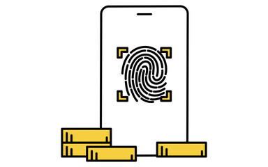 スマホの指紋認証で資産にアクセスするフィンテックアイコン